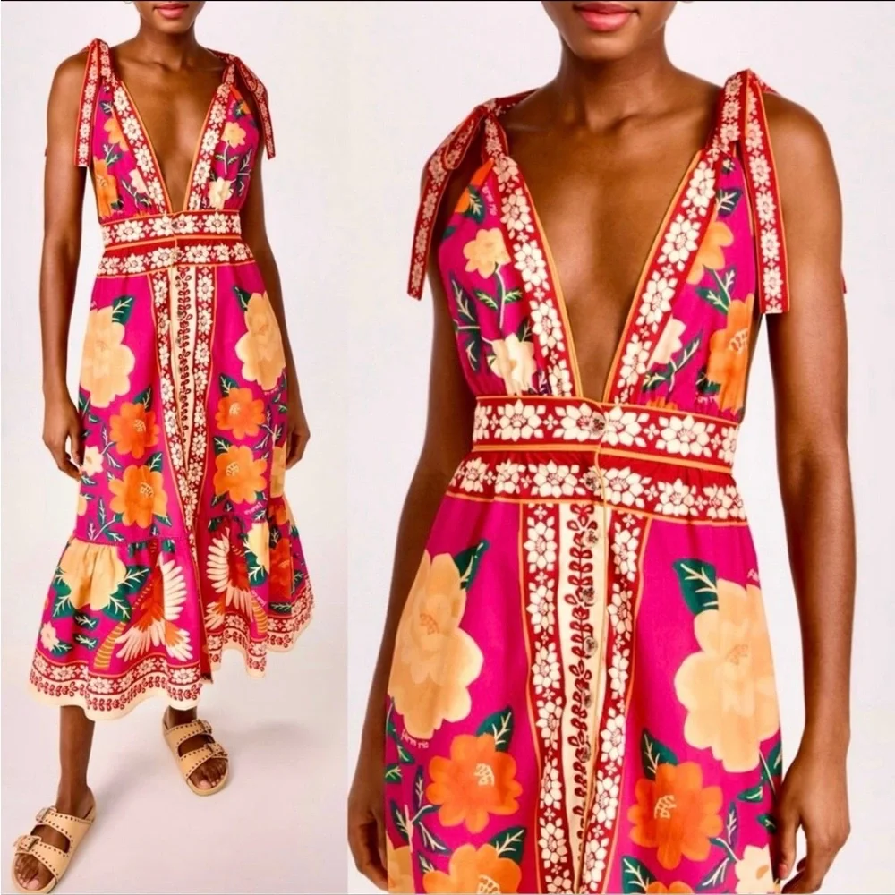 FARM Rio Pink Floral Tie-Shoulder Midi Dress - Picture 4 of 5